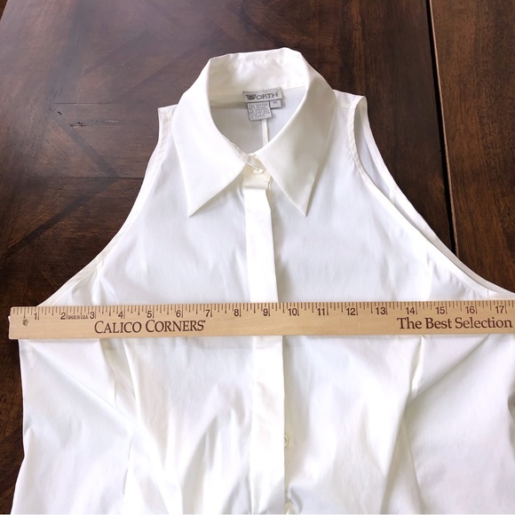 Worth Collection White Cotton Blend Sleeveless Button Bow Front Blouse Size 10 - Picture 7 of 12